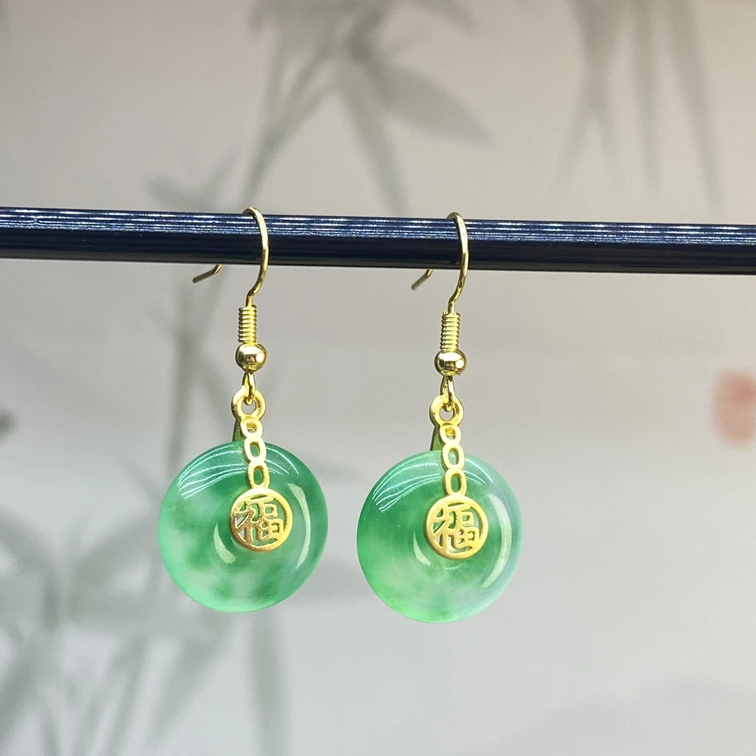 合金耳饰 绿色平安扣耳坠 A37 小短款女耳环新款原创