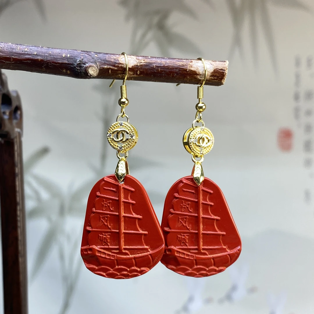 合金耳饰 大红色一帆风顺耳坠 C41 大号中国红女款气质耳环耳钩