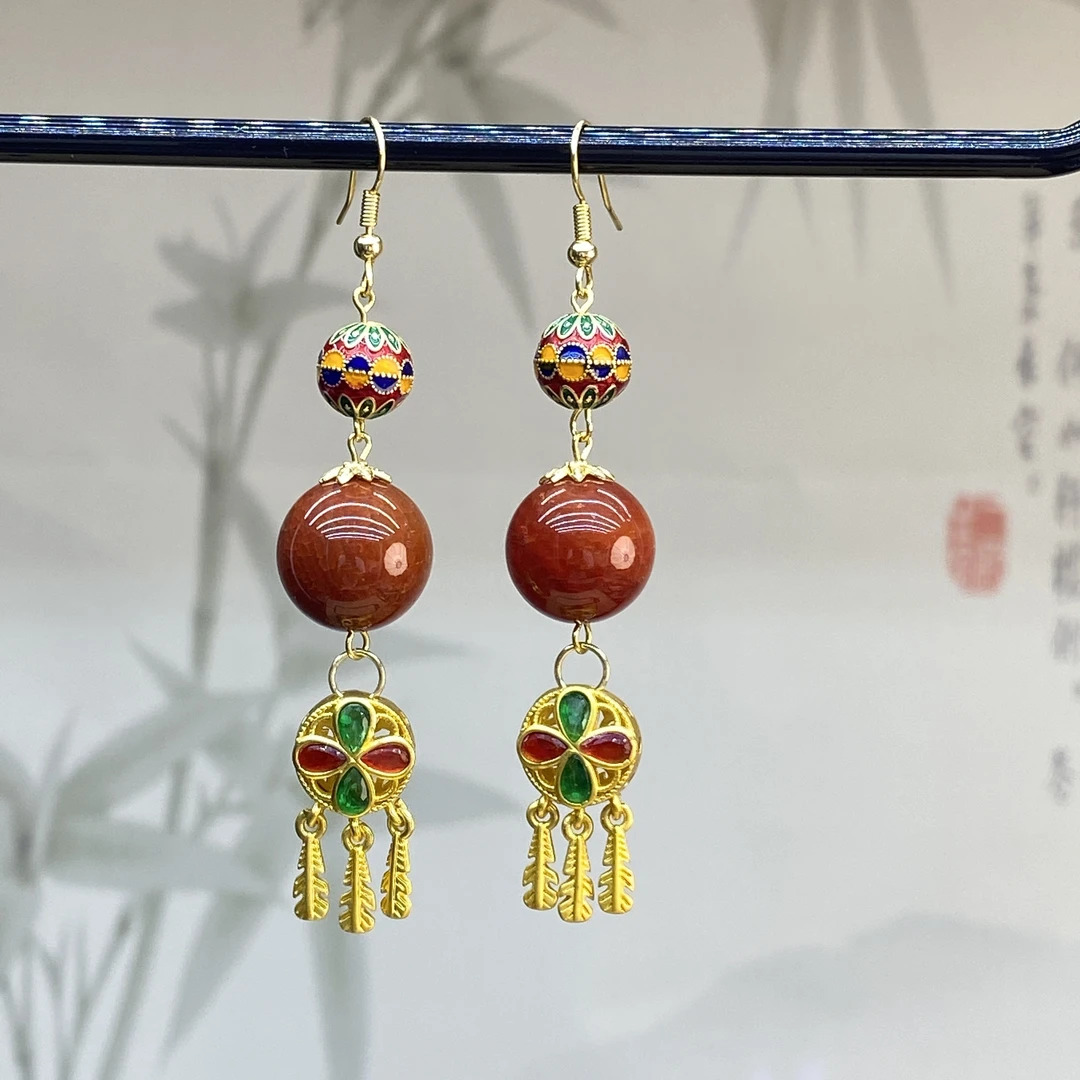 合金耳饰 15.6mm焦糖色圆珠耳坠 Z60 精致时尚新款原创耳环耳钩