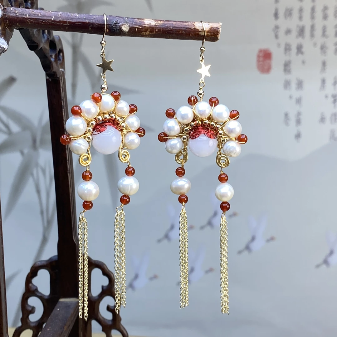 合金耳饰 白色刀马旦耳坠 A3 手工编织人物脸谱 女款耳环