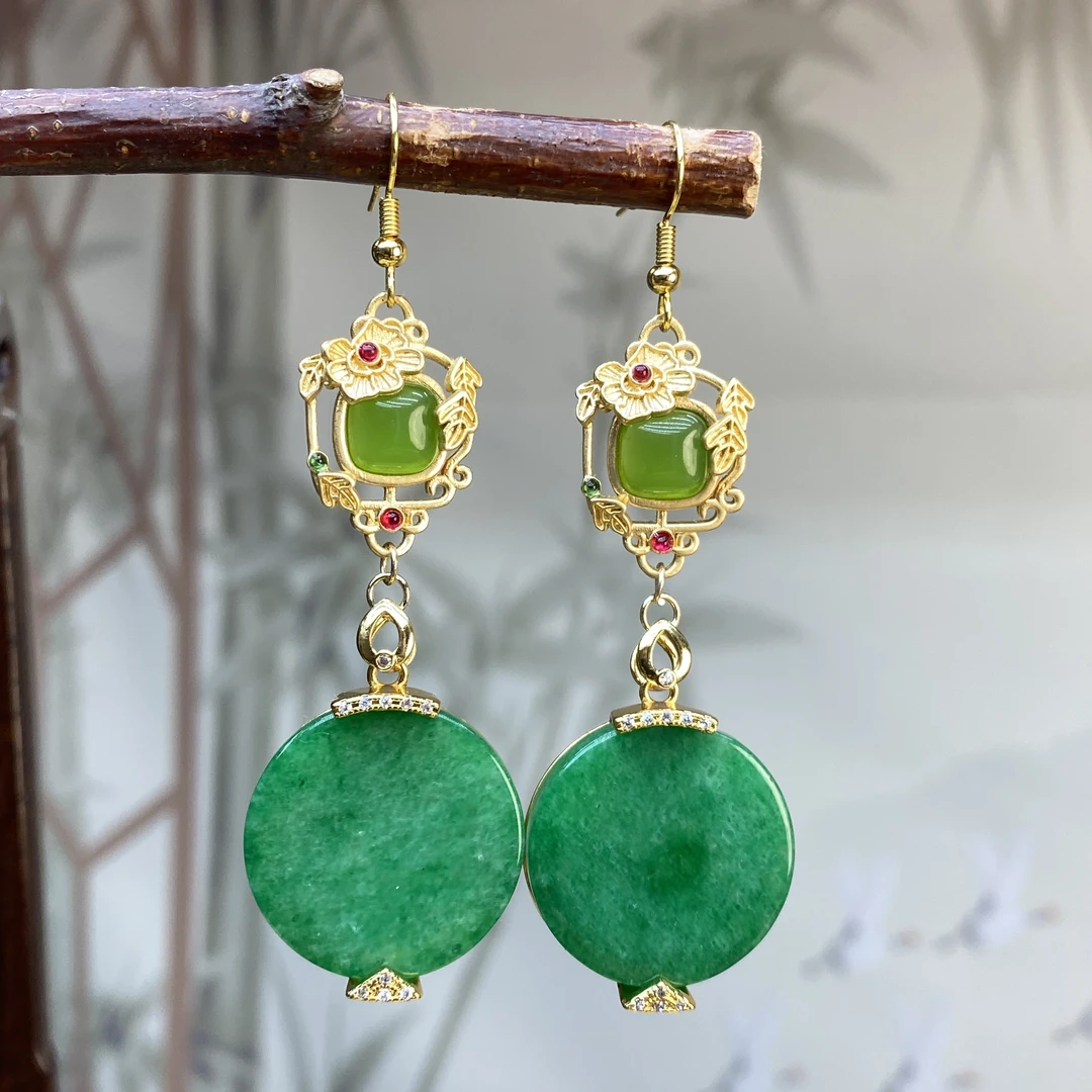 合金耳饰 绿色圆形无事牌耳坠 M81 国风款时尚饰品耳环
