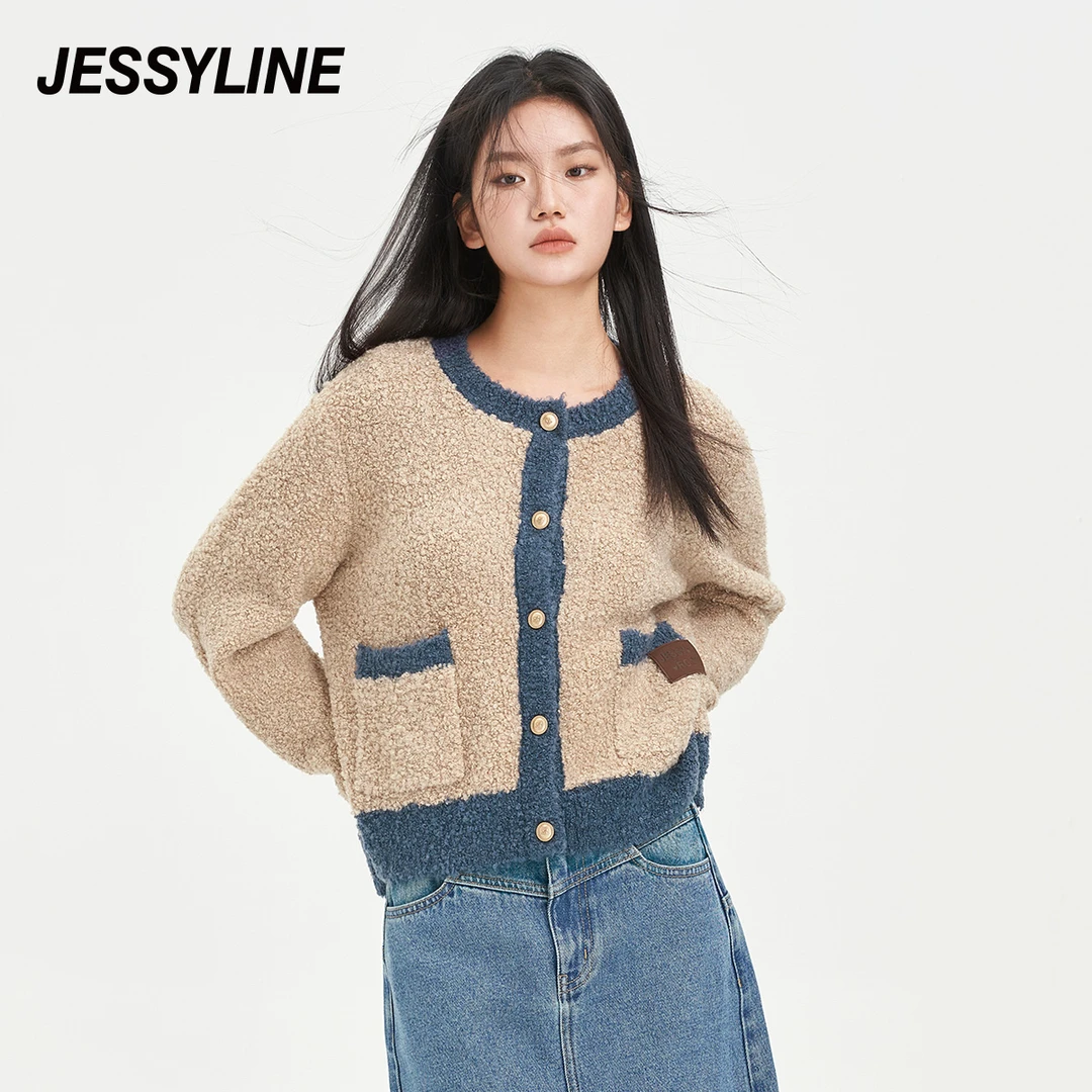jessyline 秋季新款杰茜莱大地色针织衫绒感毛衫女