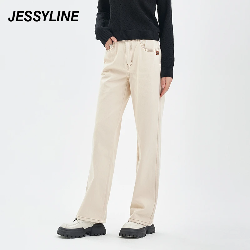 【品牌福利】jessyline秋季新款女装 杰茜莱直筒显瘦牛仔长裤女