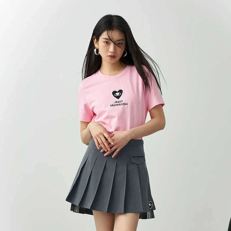 杰茜莱纯棉卡通字母刺绣短袖T恤女 春夏新款上衣 jessyline