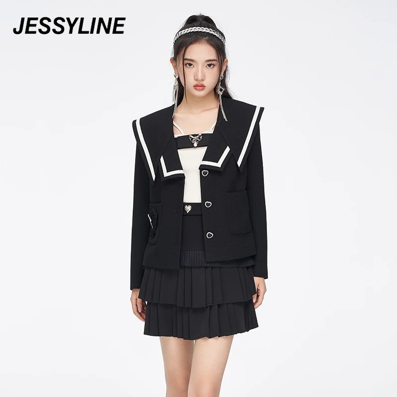 jessyline春季新款 杰茜莱时尚黑色气质小外套百搭 311207036