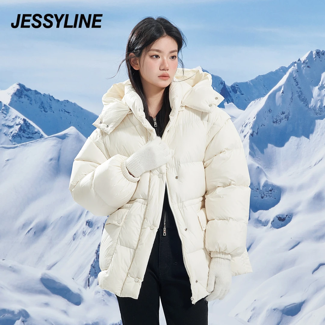 【程钱钱】jessyline 冬季新款杰茜莱热力感穿搭白色羽绒服外套