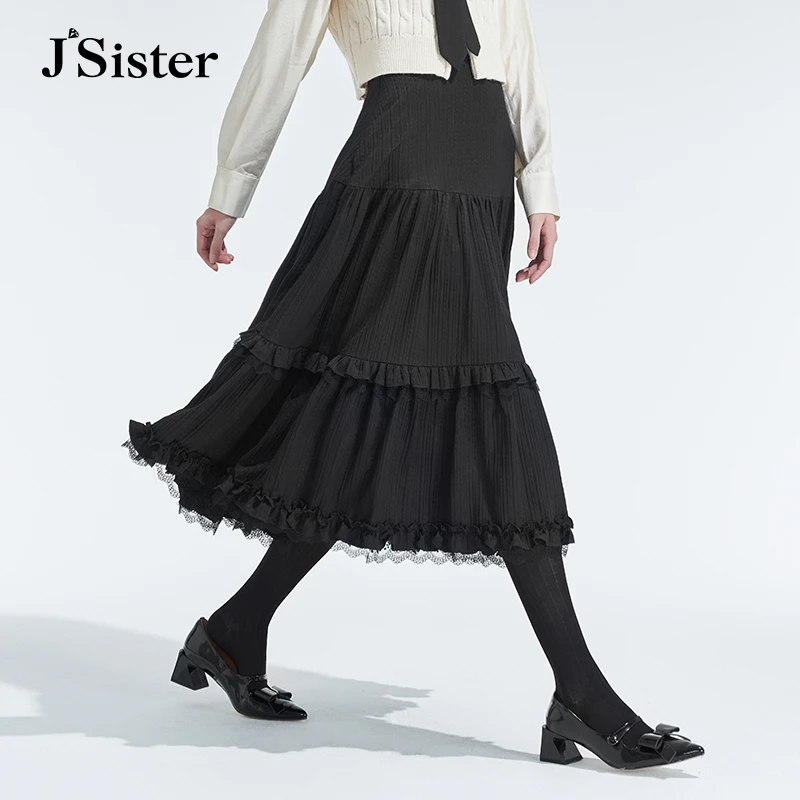 jsister 冬装新款 JS女装气质黑色蕾丝流行蛋糕裙 S342212042