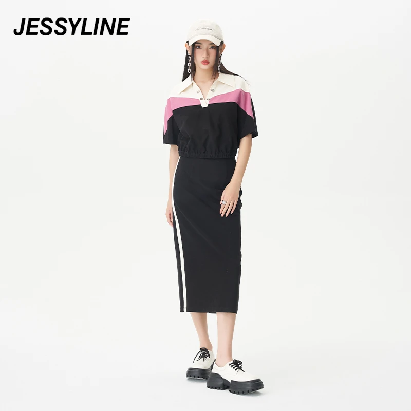 jessyline夏季新款 杰茜莱上衣半身裙时尚套装针织 322116281