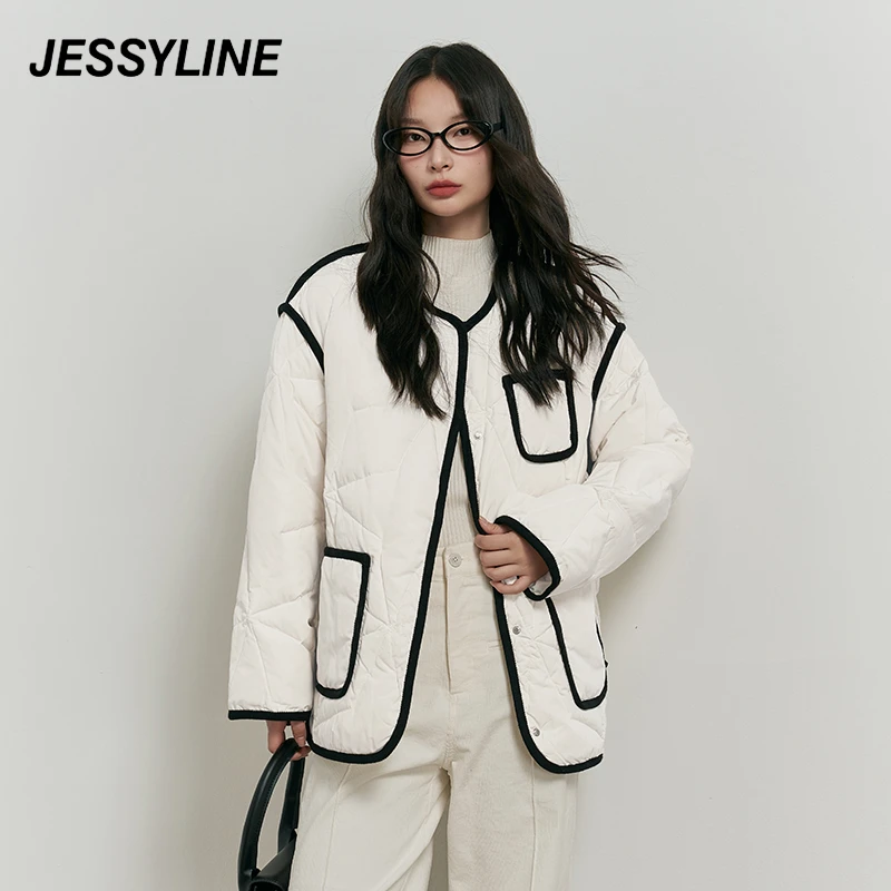 jessyline秋冬新款 杰茜莱时尚白色高级感气质百搭羽绒服