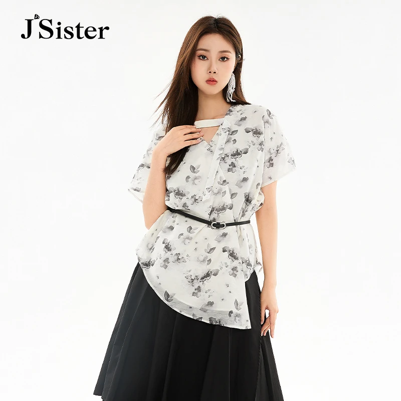 【籽言专属】jsister 夏季新品 JS女装时尚花设计感流行的衬衫上衣