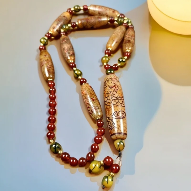 九龍藏天珠，玛瑙材质，老料高油玉化龙鳞纹，藏传名族风