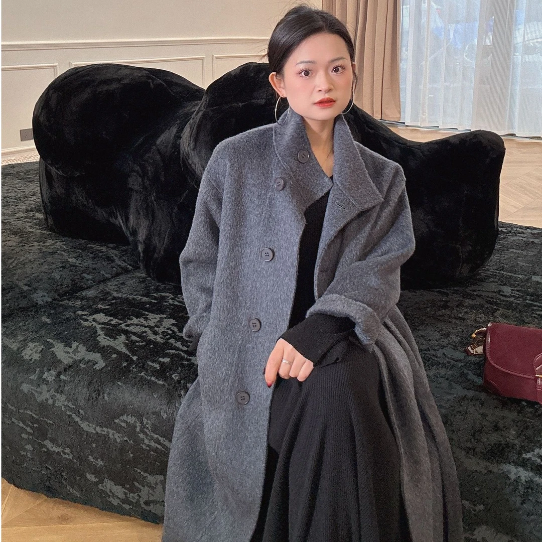 【PGXIAOM】小二定制灰色长款立领大衣DY5685