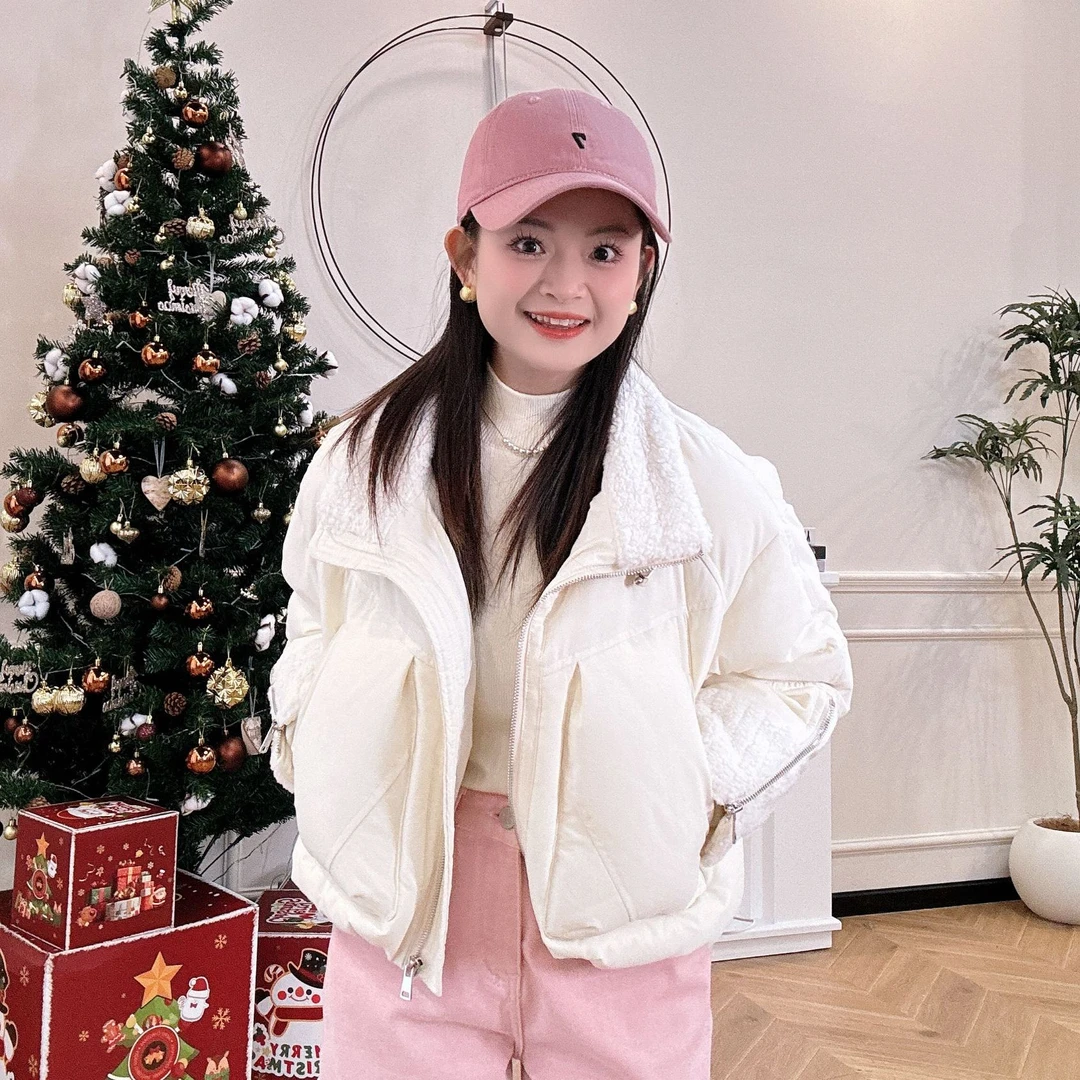 【PGXIAOM】小二定制米白色拼接立领羽绒服外套YR9615