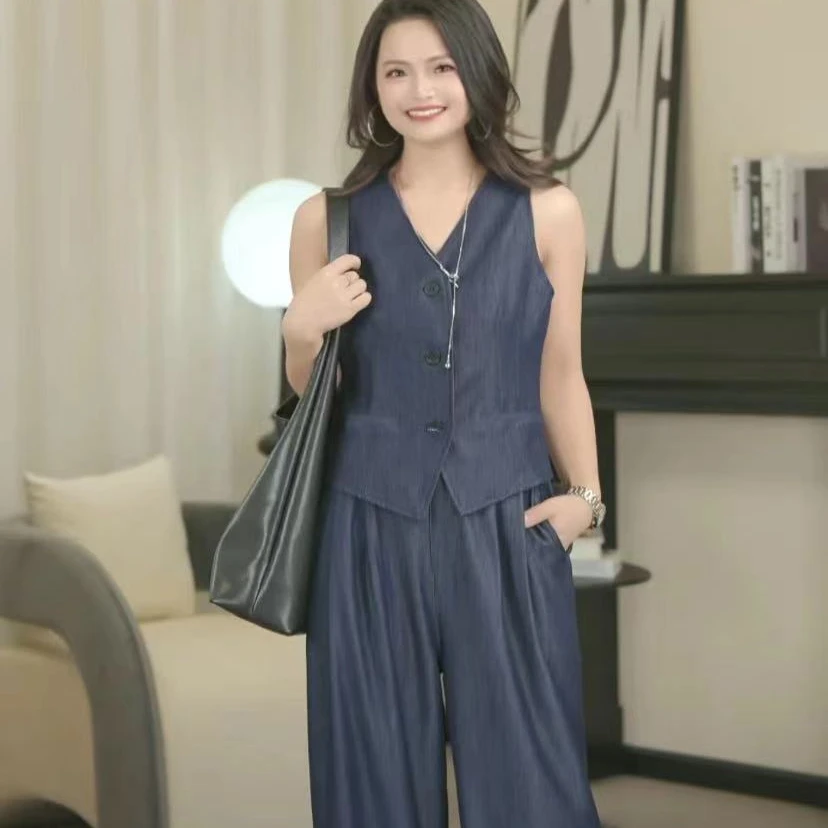 【PGXIAOM】小二定制老钱风高级感马甲+阔腿裤两件套套装TZ2930