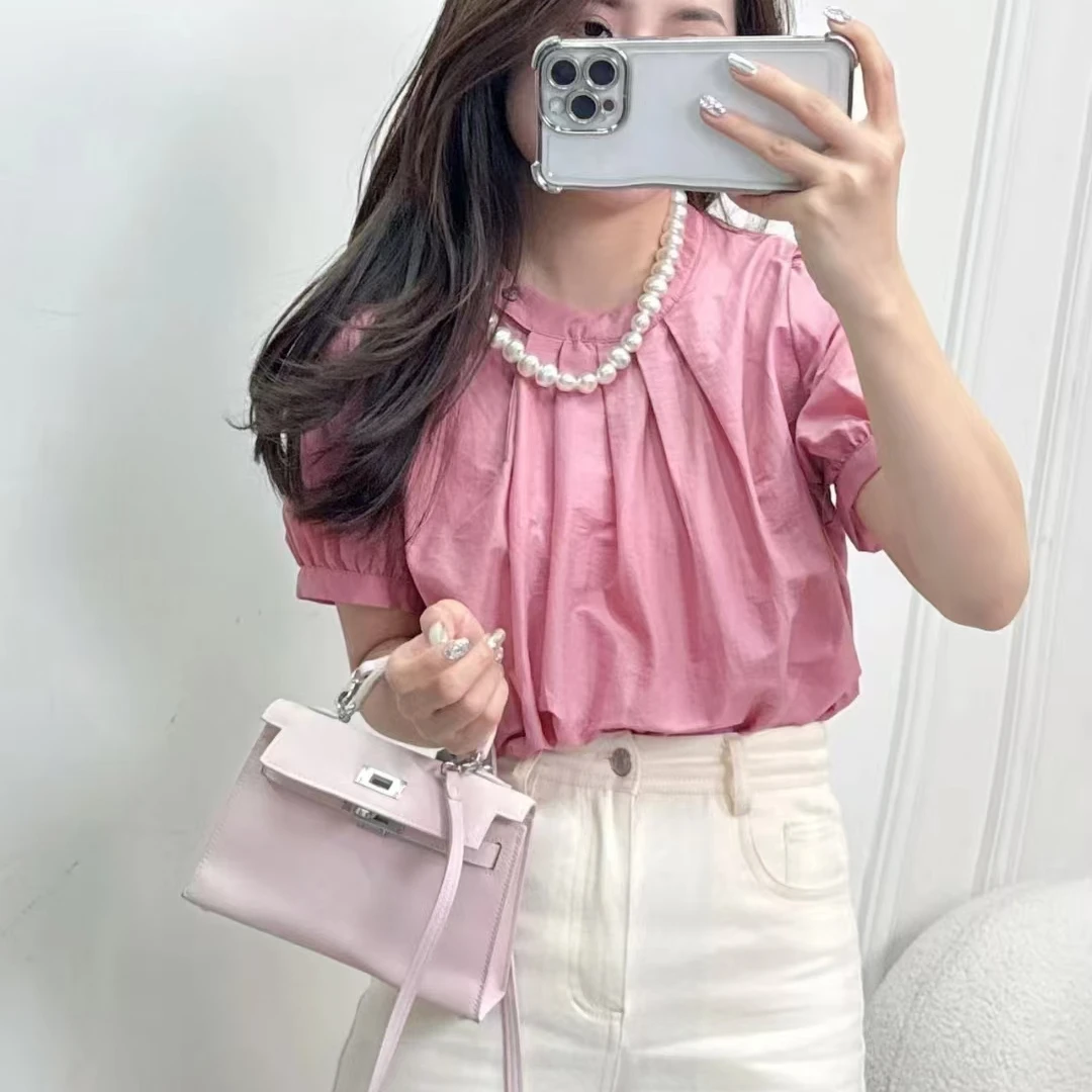 【PGXIAOM】小二定制 极简风压褶短袖上衣SY2621 【返潮复古】