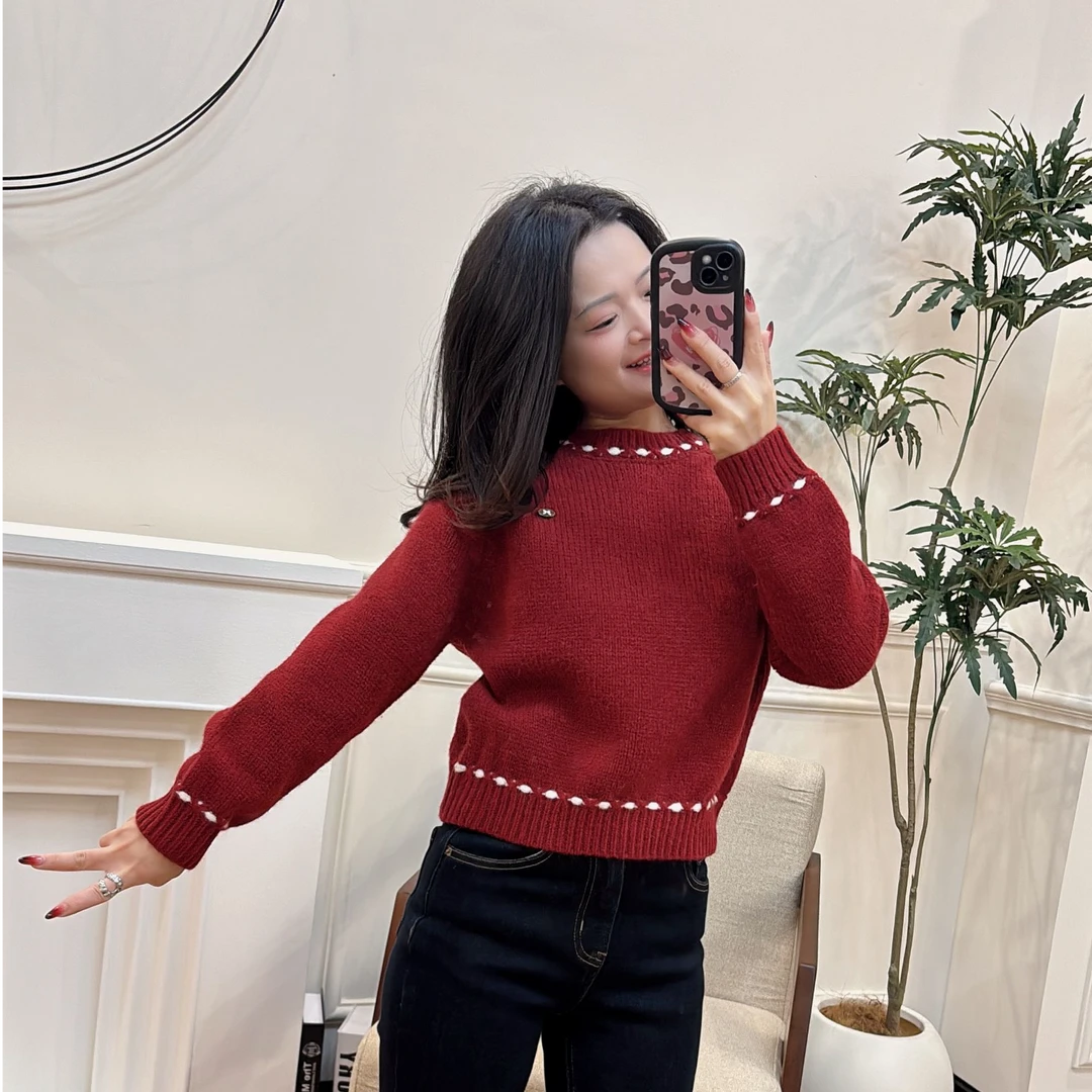 【PGXIAOM】小二定制明线设计圆领软糯两色针织毛衣MY9616