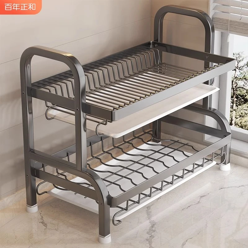 厨房置物架碗碟收纳架沥水架家用双层碗柜碗筷盒多功能放碗盘架子