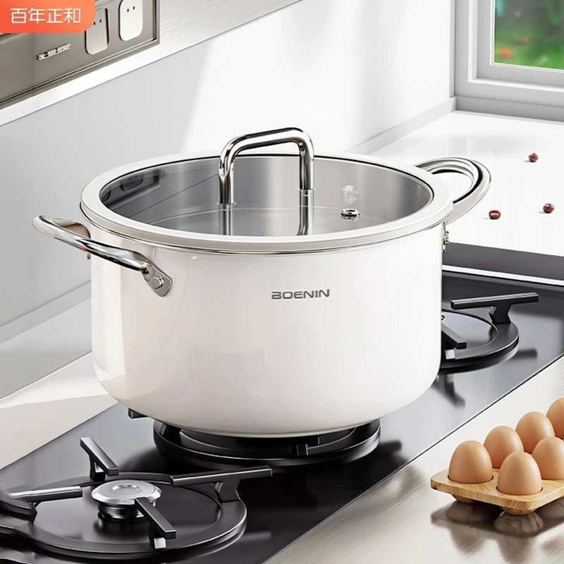 汤锅304陶瓷不锈钢加厚家用大汤锅炖煮烧水双耳小锅电磁炉燃气灶C