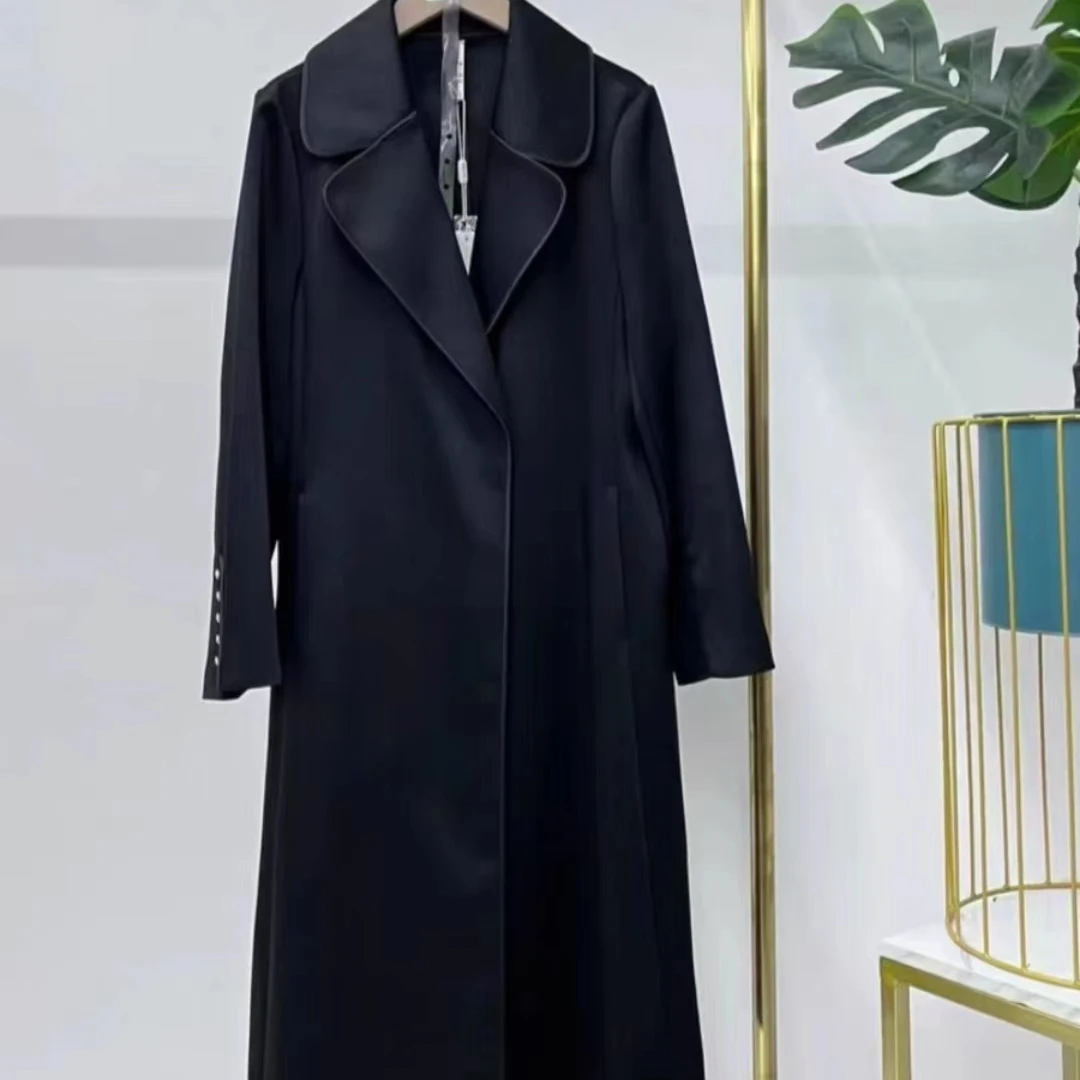 【V1778】新款高端气质通勤百搭休闲显纯色翻领长款风衣外套休闲