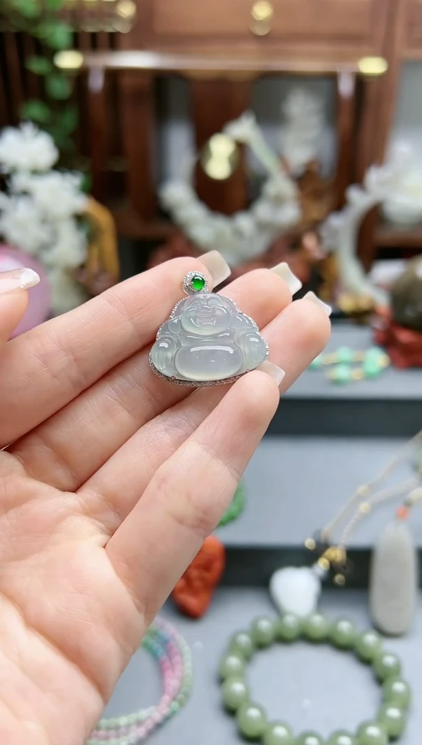 【闪购商品】翡翠颈饰18K金镶嵌18k金翡翠佛公吊坠*1 SSY赠链