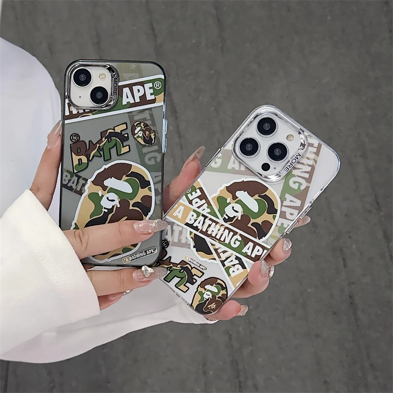 潮酷猿人头迷彩电镀磨砂壳适用iPhone15promax全包14潮牌13小众12