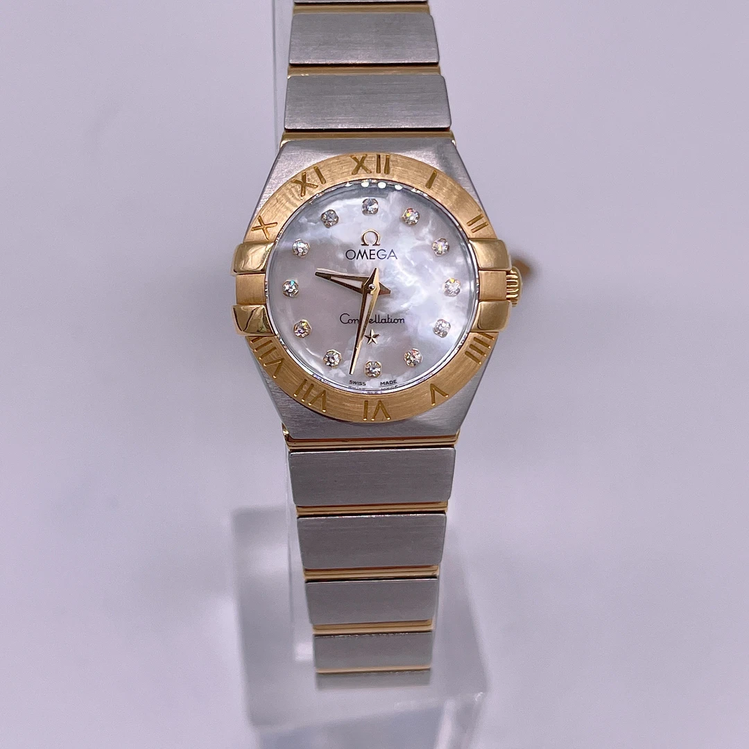95新 Omega/欧米茄 星座女表，27表径，贝母面，原钻