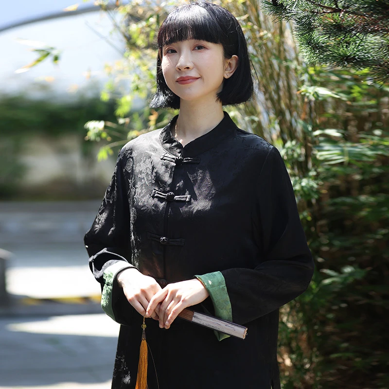 早春中国风长袖改良唐装外套立领休闲个性提花时尚新中式轻国风