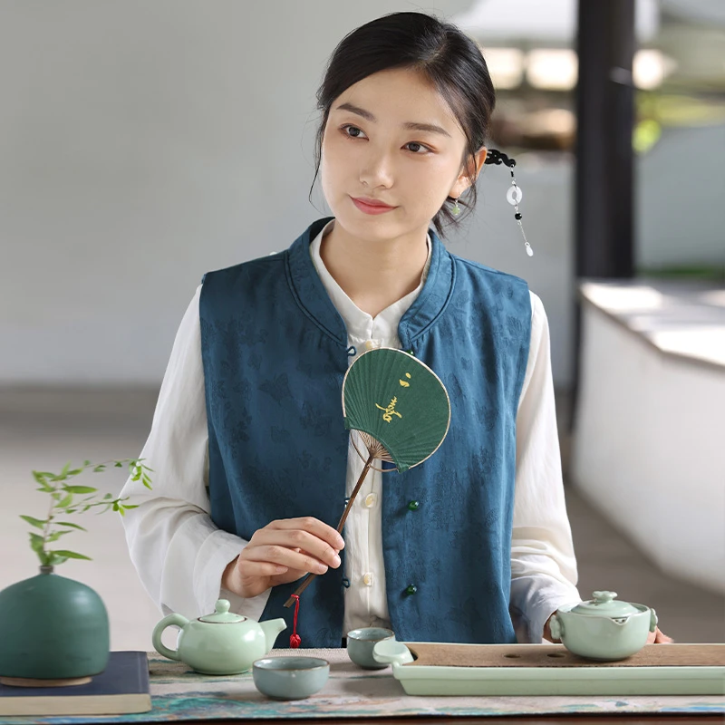 二喜茶服原创2025国风中式马甲文艺复古民国风双层百搭唐装坎肩