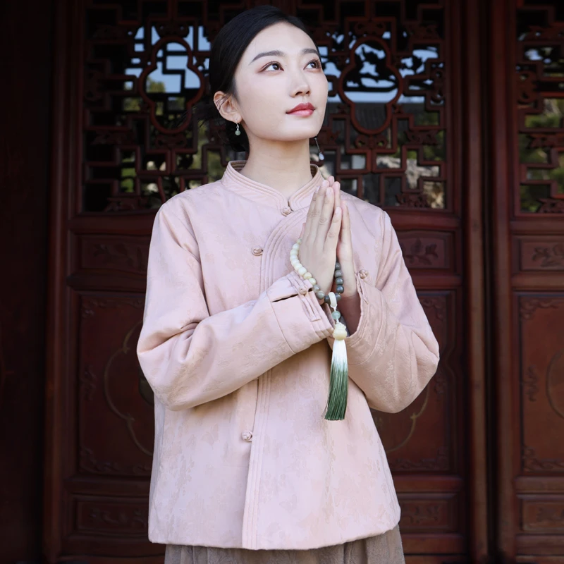 二喜茶服秋冬复古短款改良棉服立领宽松唐装上衣外套新中式棉衣