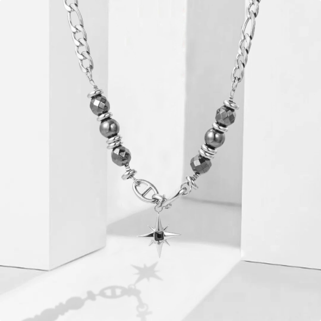 钛钢项链 星耀幻彩八芒星吊坠古巴配饰 高街时尚潮流嘻哈钛钢项链
