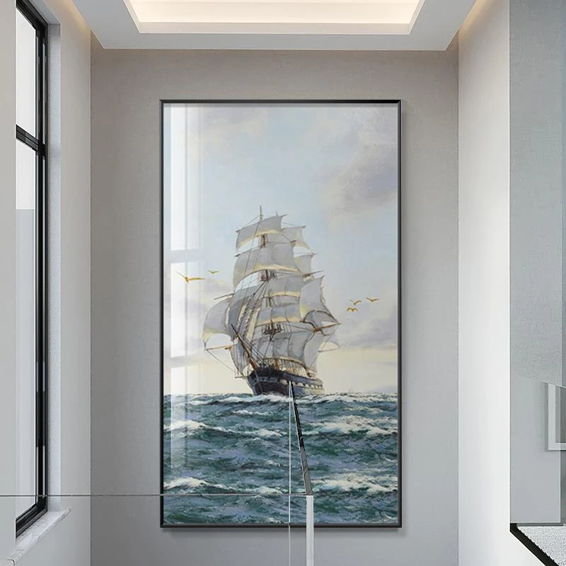 现代简约高端沙发装饰玄关轻奢三联玄关画餐厅卧室山水画高级印象