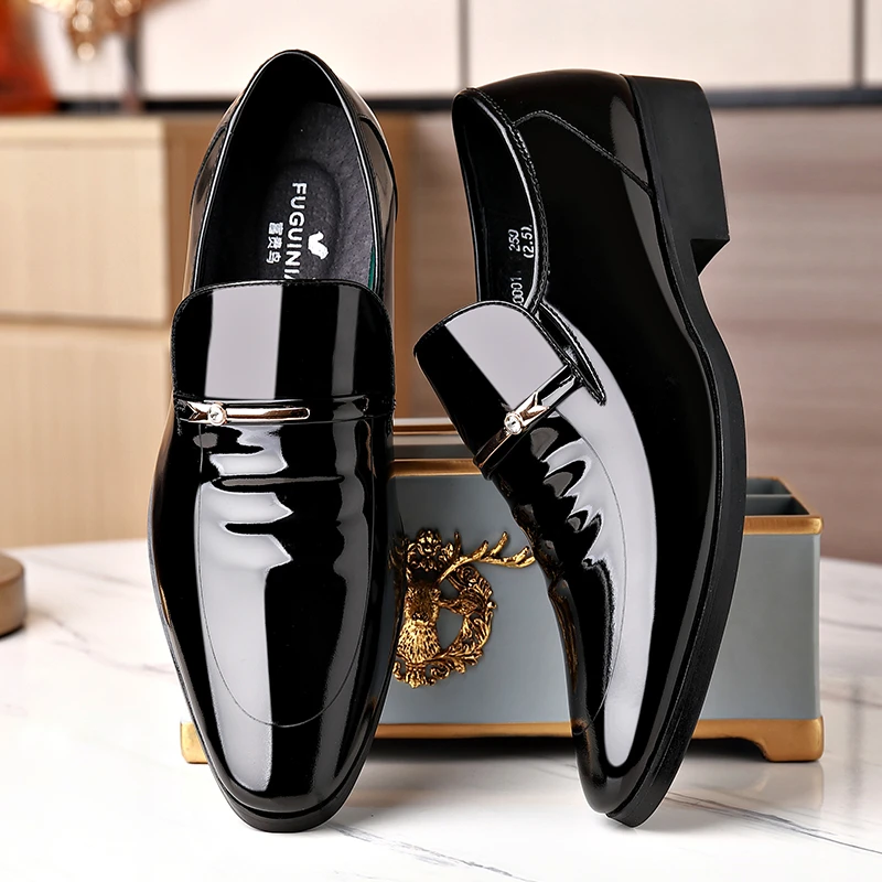 富贵鸟内增高头层牛皮商务男士漆皮亮皮百搭商务皮鞋男士商务皮鞋