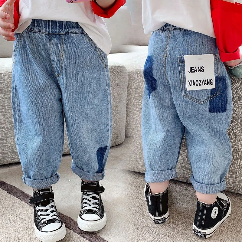 [贝]女童牛仔裤春秋季2024新款时髦男宝宝秋款儿童装秋装洋气萝卜