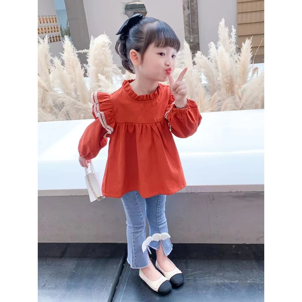 [贝]女童衬衫2024新款春装长袖娃娃衫宝宝小衫洋气时髦打底衫春装