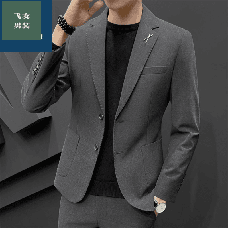 时尚男士商务休闲灰色小西装套装韩版正装结婚新郎高级感西服外套