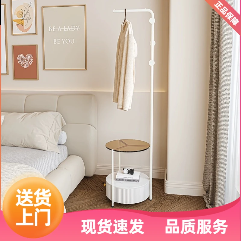 简约床头柜晾衣架一体落地卧室衣服架可移动衣架小户型金属衣帽架