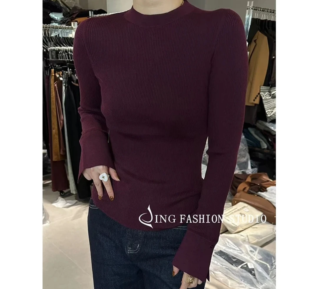 JING2024秋冬新款76601圆领羊毛衫纯色百搭长袖打底衫女装休闲