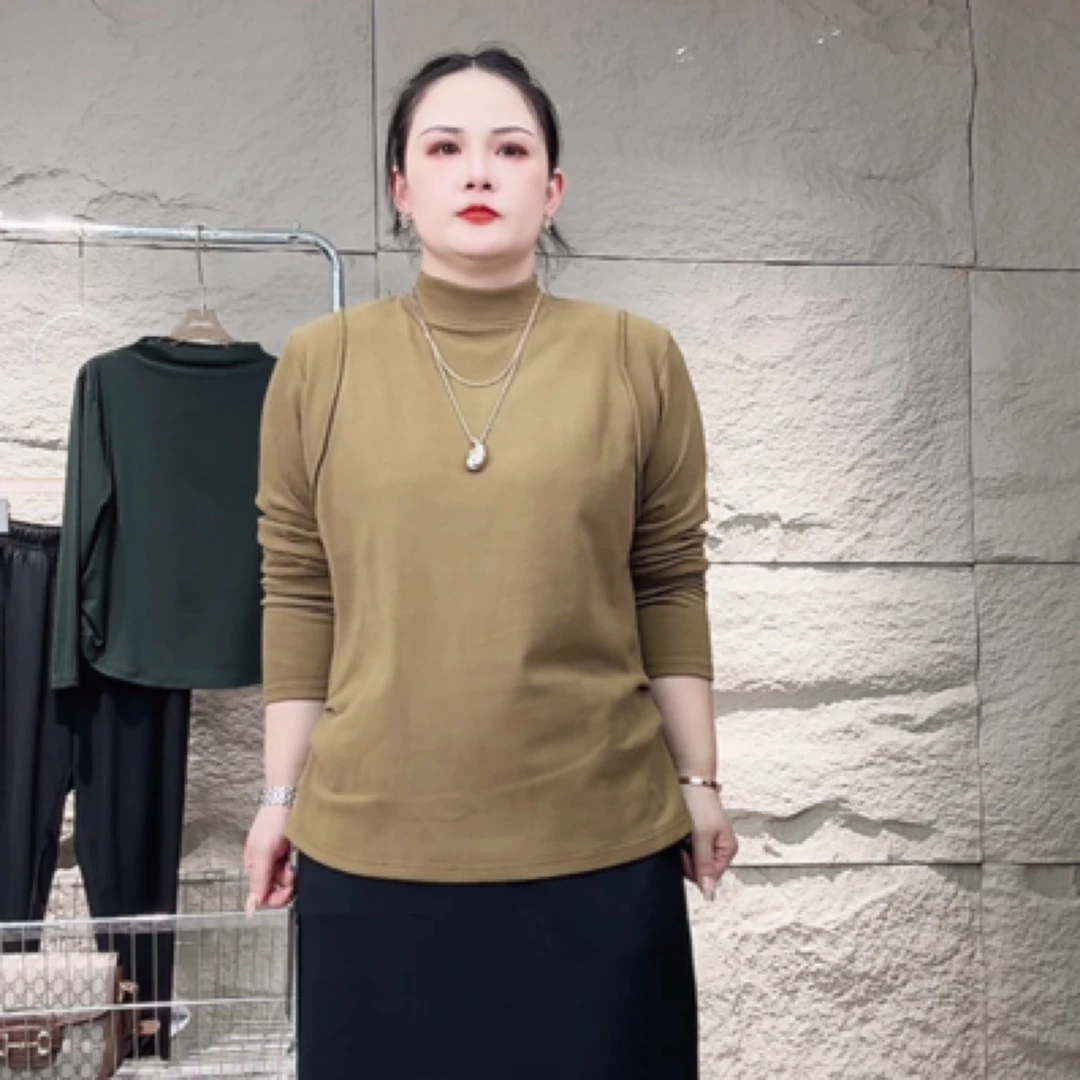 【加绒立领.圆领.V领】双肩压线双侧压折大码女装韩版显瘦遮肉时尚