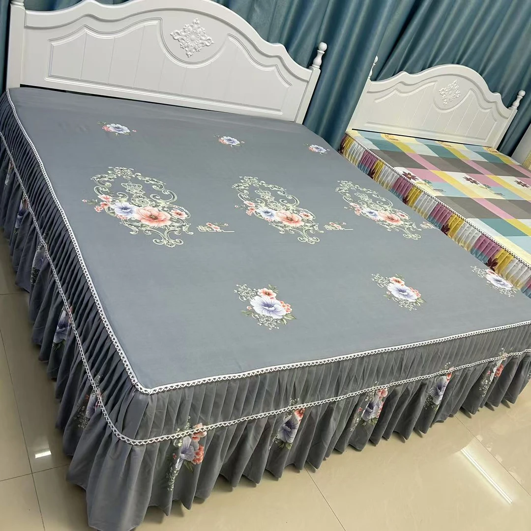 高端精品床罩（富贵牡丹灰）加厚防滑床单