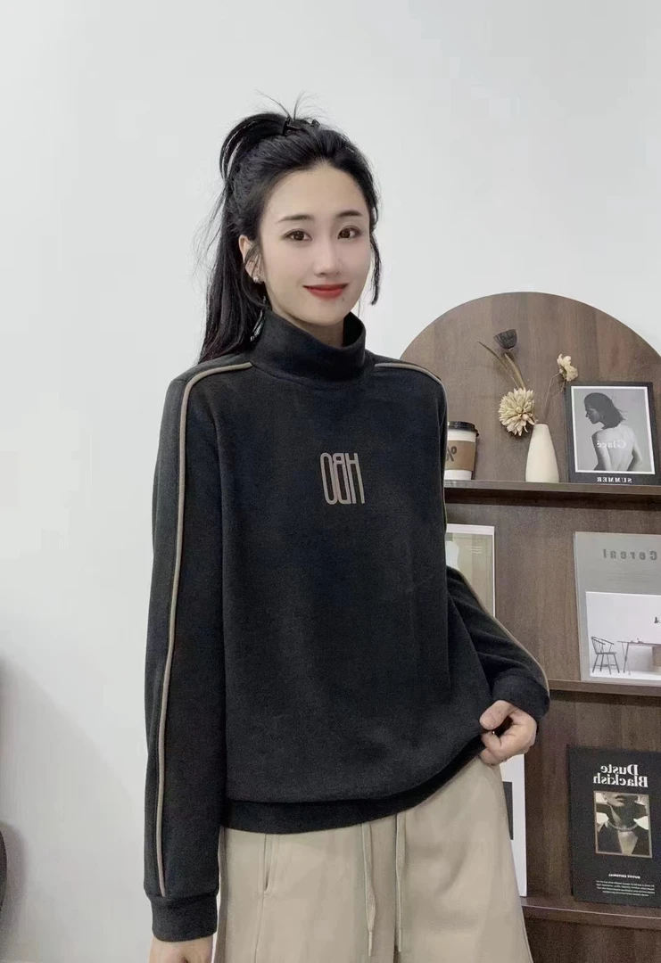 加厚德绒高领长袖打底衫女士宽松休闲百搭保暖上衣