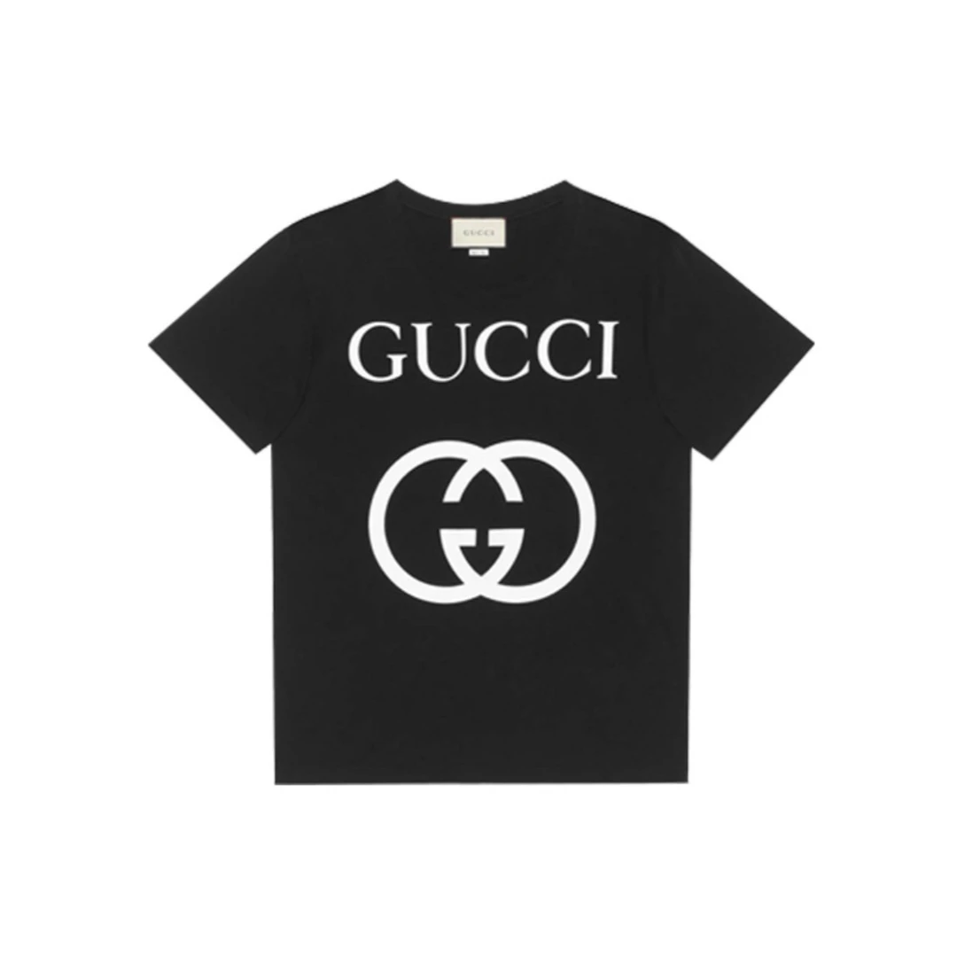全新未使用 GUCCI/古驰 字母印花短袖T恤 男女同款 黑色