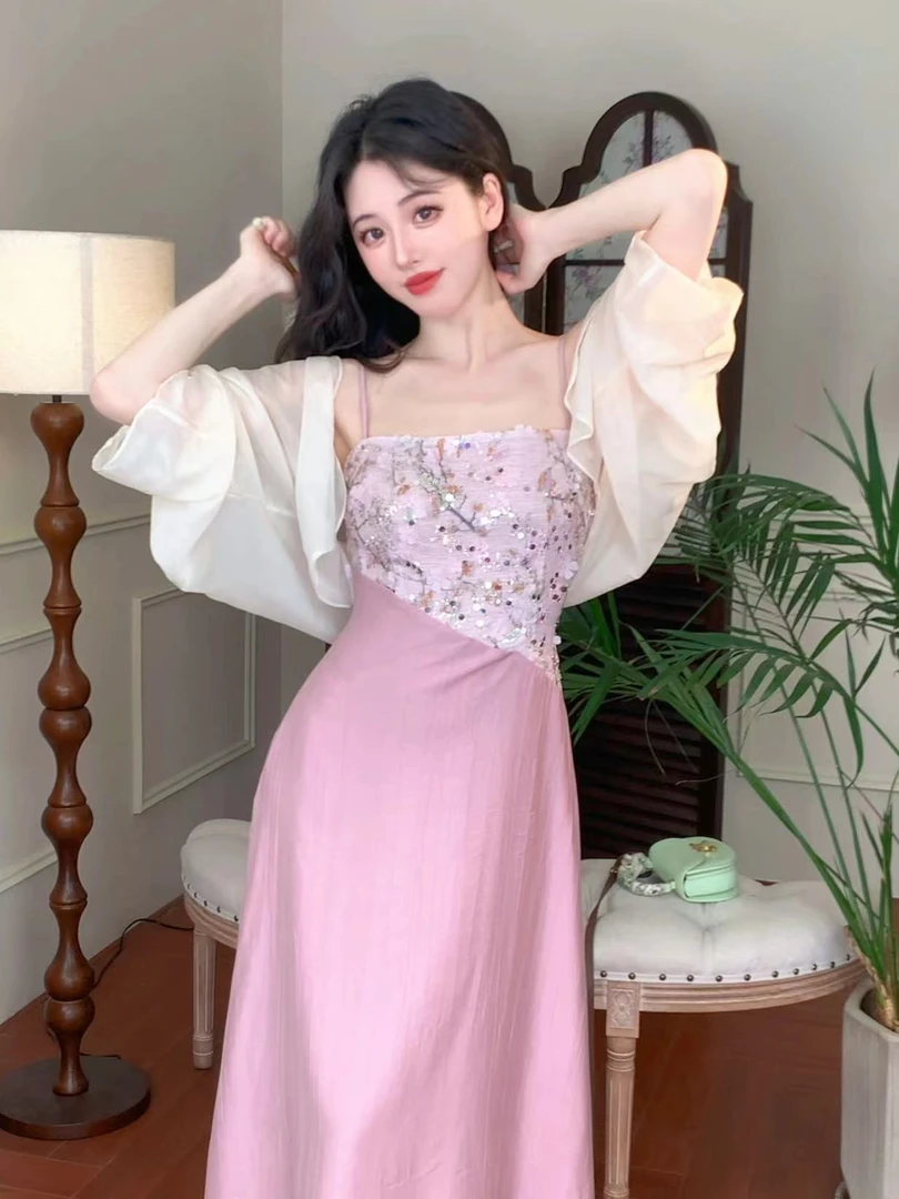 【雪粉华面】＜祖祖zuzu＞法式甜美浪漫拼接显高吊带连衣裙ZZ305