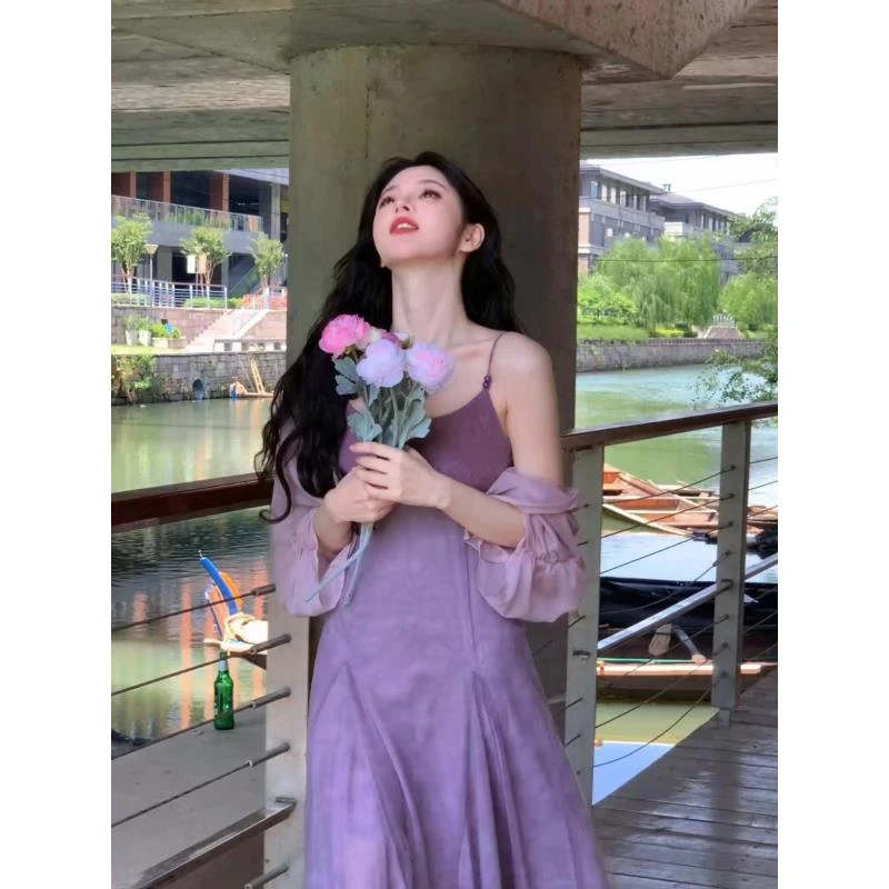 【祖祖清清专场【紫烟罗衣】法式浪漫显白显瘦设计感吊带连衣裙ZZ317