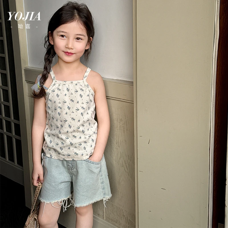 YOJIA女童吊带2025夏季新款韩版甜美碎花背心儿童装无袖上衣夏装