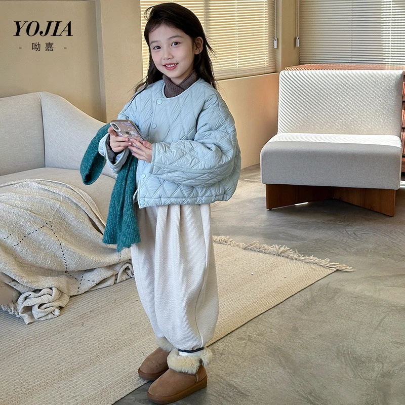 YOJIA女童短款棉衣冬季2024新款洋气百搭小女孩加棉外套儿童棉服