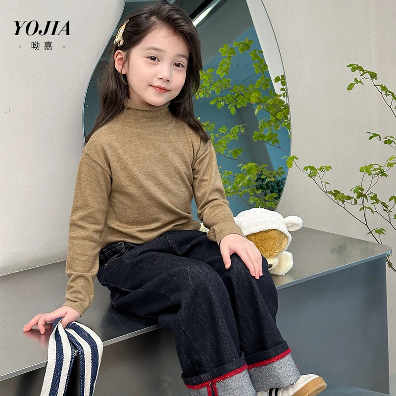 Y4DM598YOJIA女童毛衣秋冬季半高领女大童打底衫冬装儿童针织衫