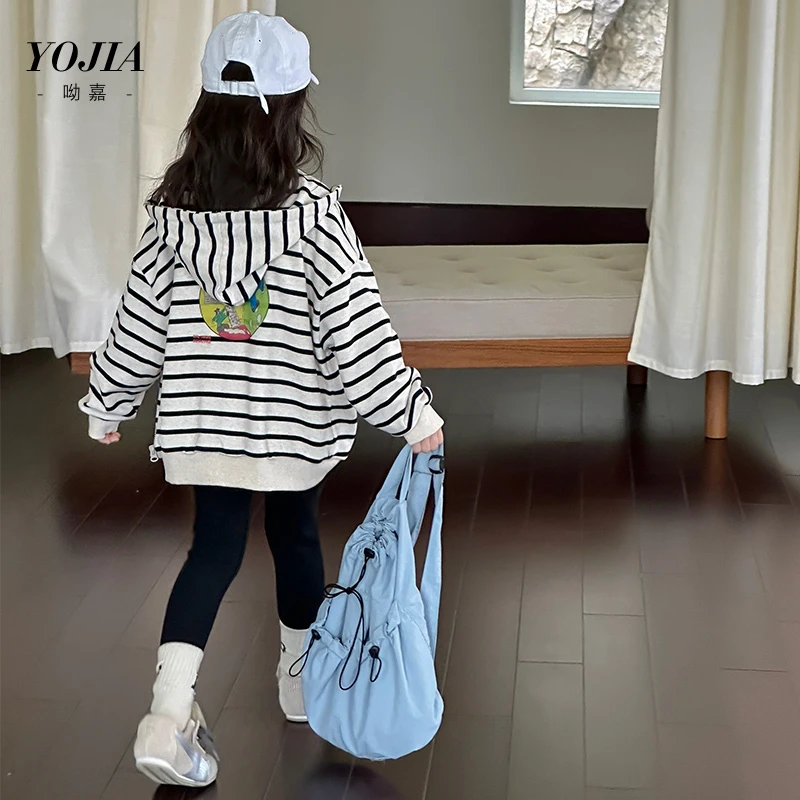 YOJIA女童卫衣外套秋装2024新款洋气连帽女孩拉链衫秋季Y4QW583