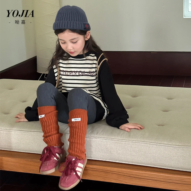 YOJIA女童条纹卫衣秋装韩版时髦小女孩圆领上衣儿童衣服Y4QD568