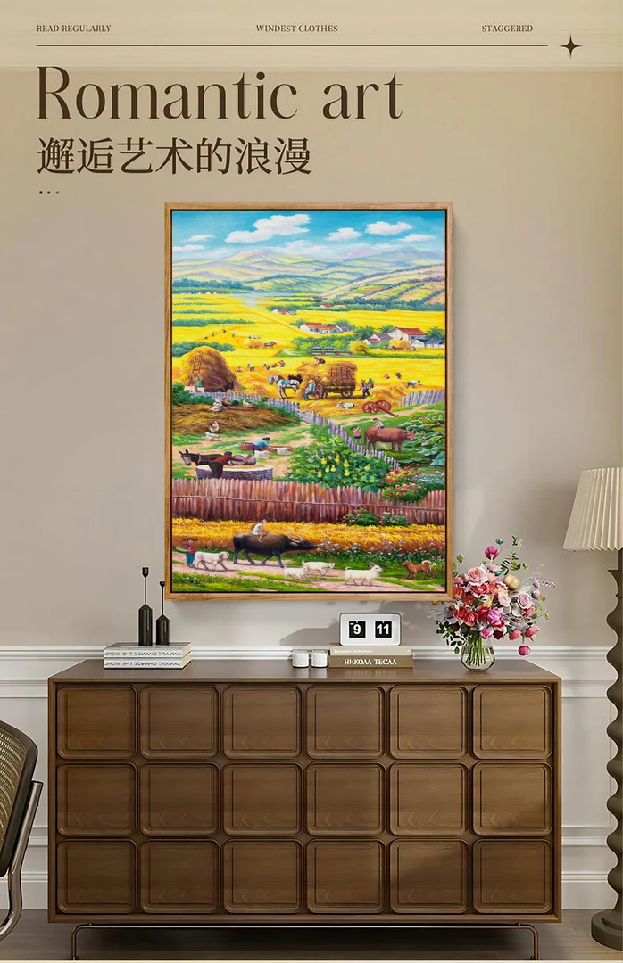 美式欧式玄关客厅过道走廊风景画 实木框