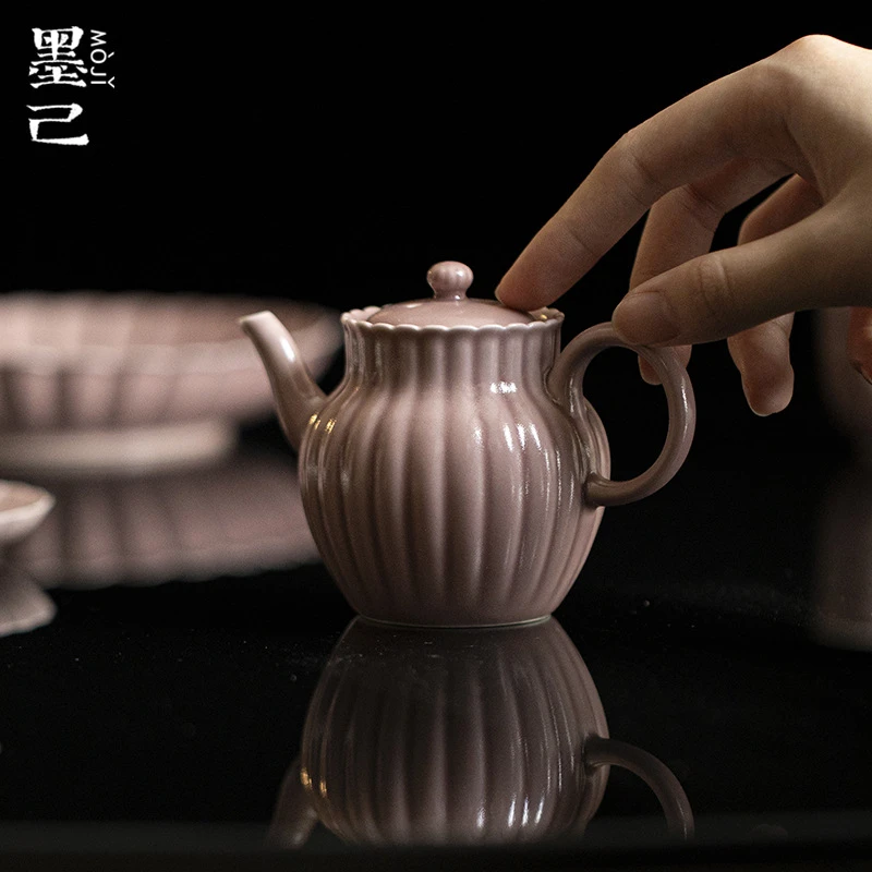 墨己 紫红汝釉筋纹菊瓣茶壶功夫茶具仿古泡茶壶球孔过滤家用小壶